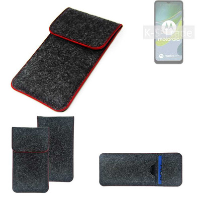 Filz Hülle für Motorola Moto E13 dunkelgrau roter Rand Case Tasche Schutz Hül