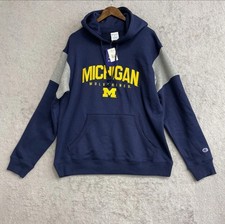 Champion Men's Medium Michigan Wolverines Hoodie Navy/Gray Cotton/Poly Blend