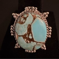 Genuine Turquoise and Sterling Silver Statement Ring