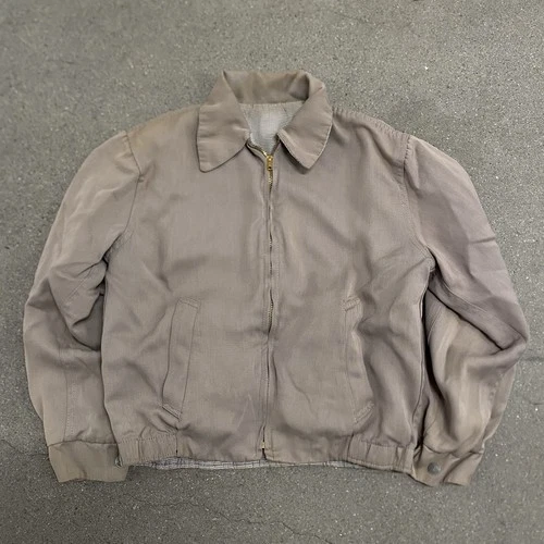 Vtg 50s Ricky Jacket Taupe Houndstooth Reversible Rockabilly Rayon Gabardine - product listing photo