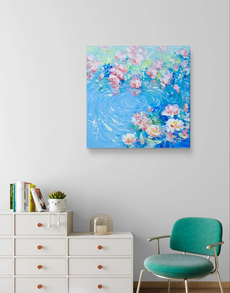 Original Painting Ripples Flowers floral wate Australian artist acrylic painting - image 4 of 4