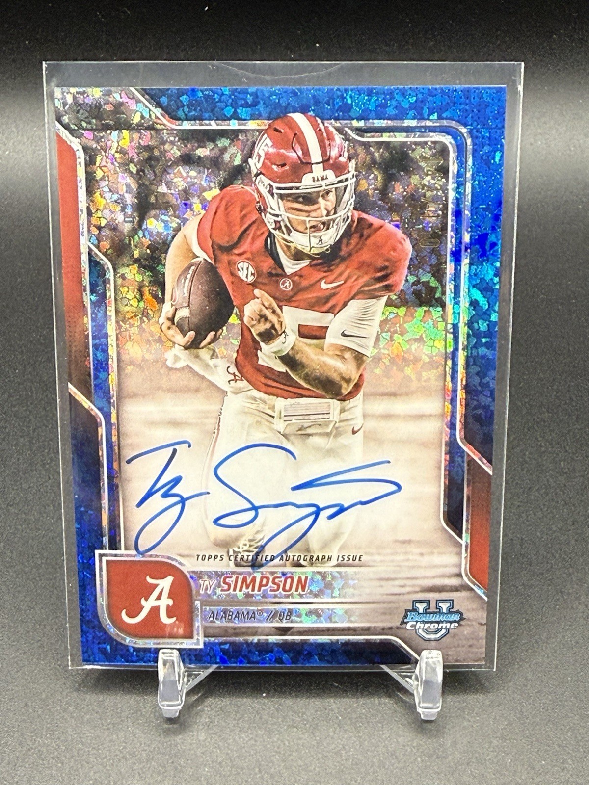 Ty Simpson 2025 Bowman Chrome U #BCA-TS Blue Mini Diamond AUTO [142/150]