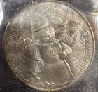 Vintage Snowman 1990 Toned 1 Ounce Pure .999 Fine Silver Christmas Coin
