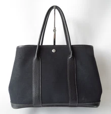 Authentic Hermes Garden Party MM Canvas Leather Tote Bag  F#46108