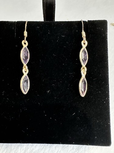 Tourmaline Marquise Cut Drop Dangle Earrings 925 Silver MJ Makers Mark - Picture 2 of 6