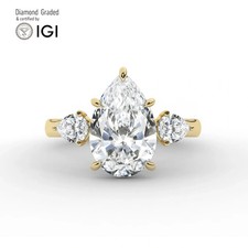 Pear Diamond Trilogy Ring 14k Yellow Gold Labgrown 3.70 Ct Solitaire