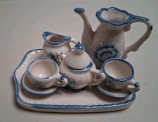 Vintage Blue  White Miniture Chinese Porcelain Tea Set with Tray Made In China