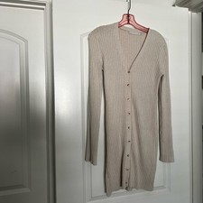 One Grey Day Los Angeles Knit Ribbed Long Sleeve Mini Dress in Cream