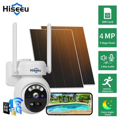 Hiseeu 4G LTE Cellular Solar Powered Outdoor Security Camera Smart AI Detection