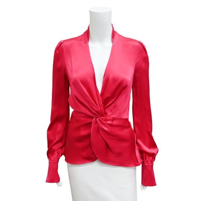 JONATHAN SIMKHAI | Magenta Twist Front Silk Blouse Size 2