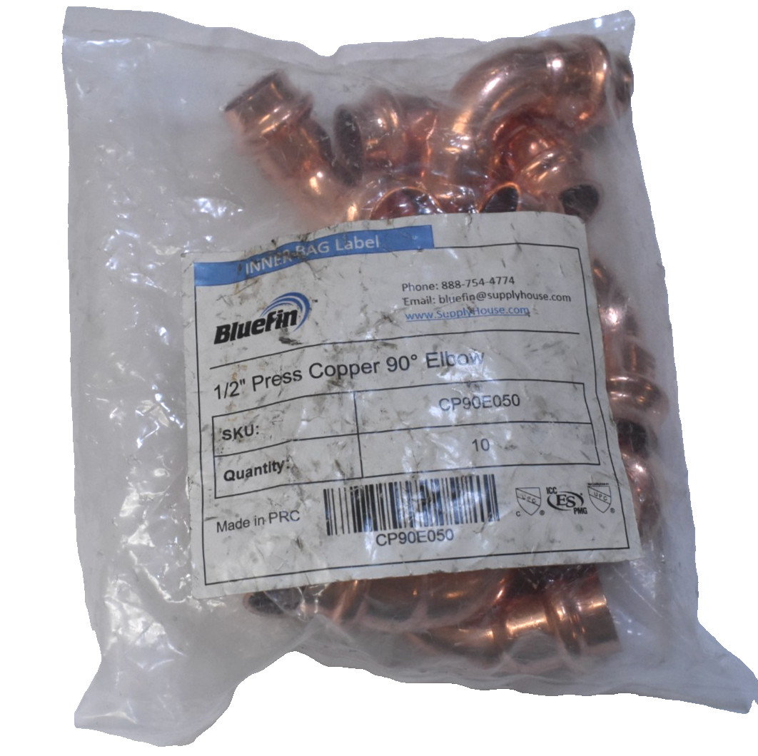 Lot of 10 Bluefin CP90E050 1/2" Press Copper 90° Elbows Genuine OEM Set