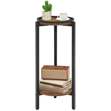  Small Round Side Table, Coffee Drink Table for Sofa Couch Rustic Brown + Black