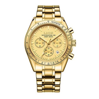 LIGE Men Chronograph Quartz Watch Stainless Steel Waterproof Sport