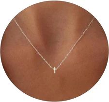 Cross Necklace for Women Silver Plated Small Cross Pendant Choker Dainty Simple