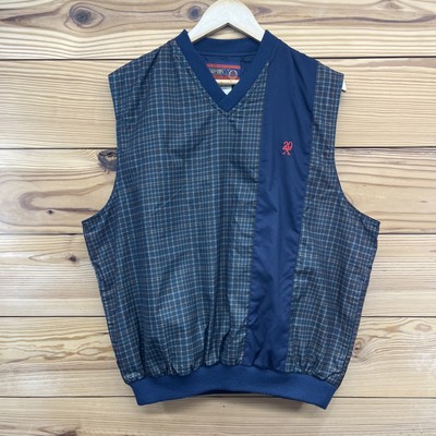 Twenty X Golf Vest Small Plaid Blue Green Plaid Windbreaker V-Neck Pullover B125