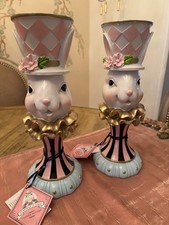 Tophat Tails 12" Bunny Candle holder set of 2 