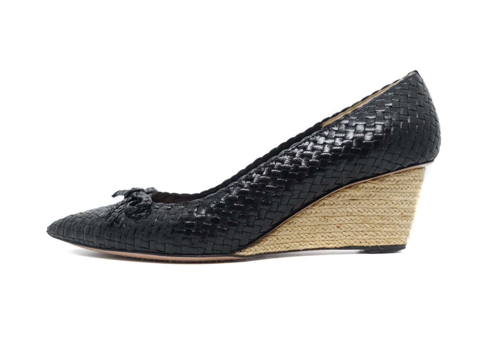 Prada Woven Leather Bow Espadrille Wedge Pumps Vintage Y2K