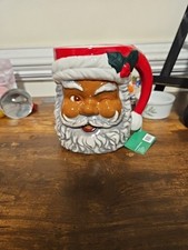 Black African American Santa Mug Utensil Holder Sleigh Bell Bistro New W Tags 