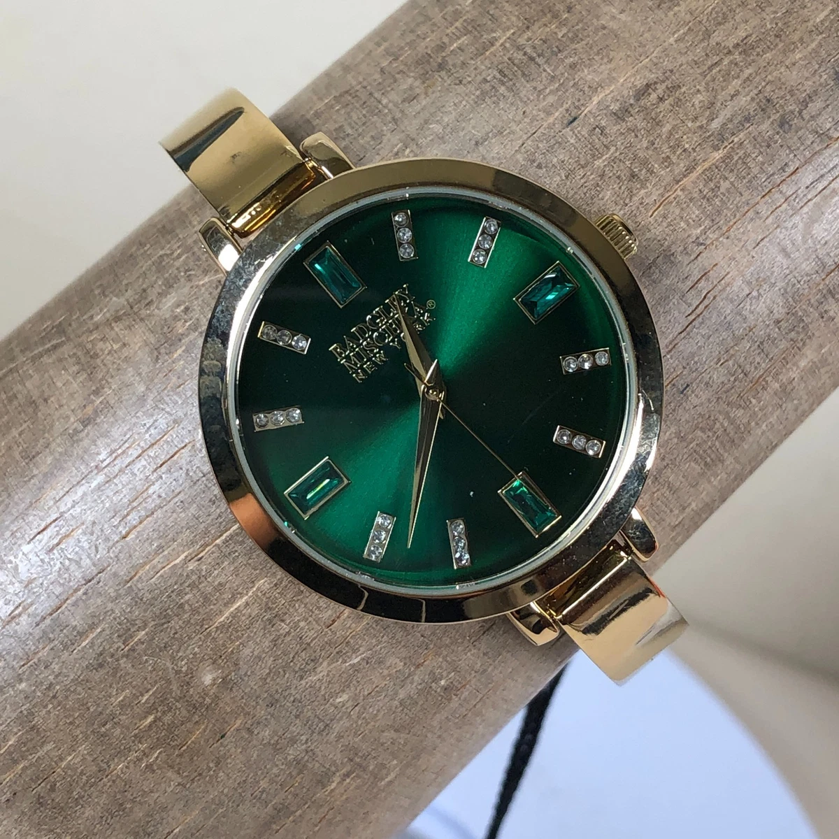 Badgley Mischka Gold and Emerald Green Bracelet Watch Art Deco 30mm Emerald & Gold Bracelet Watch | Olivia Burton  main image 3
