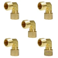 1/2" x 1/2" Compression x Male NPT 90 Degree Forged Elbow Brass Fitting 5-Pack