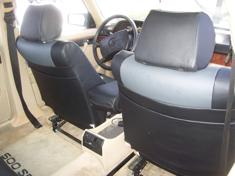 PARA MERCEDES BENZ 500 SEC IGGEE S 1986-91 CUERO AJUSTE PERSONALIZADO 2 FUNDAS ASIENTO DELANTERAS Foto 4 de 4