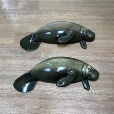 Manatee Wall Sculpture 12” Length Set Of Two Sea Cows