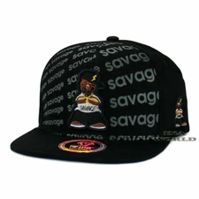 SAVAGE Hat Dad Hip Hop Bear Embroidery Snapback Flat Bill Baseball Cap- Black