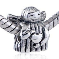 SILVER GUARDIAN ANGEL HOLDING HEART EUROPEAN SILVER BRACELET CHARM BEAD POUCH