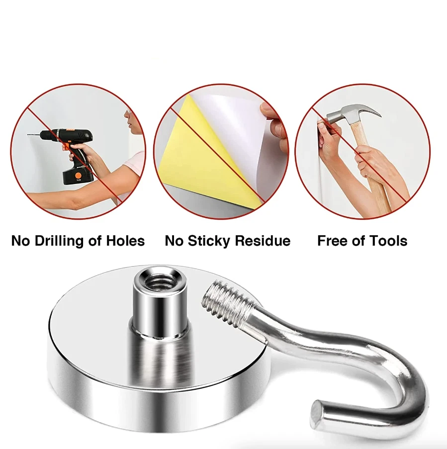 Paquete de 10 ganchos magnéticos fuertes de diámetro N52 ganchos magnéticos de sujeción de neodimio EE. UU. Foto 2 de 4