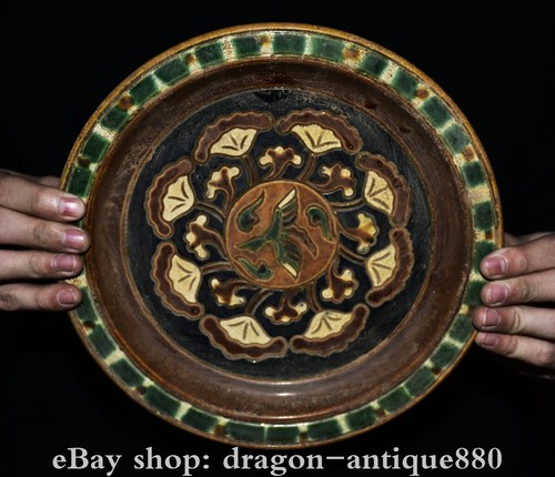 9.4" Old Chinese Tang Sancai Porcelain Dynasty Palace Flower Plate Dish Tray