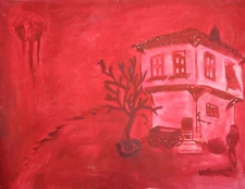 Expressionist landscape house oil painting