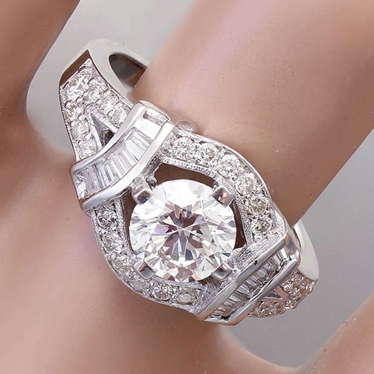 Antique Vintage White Round Moissanite Engagement Ring In 935 Silver