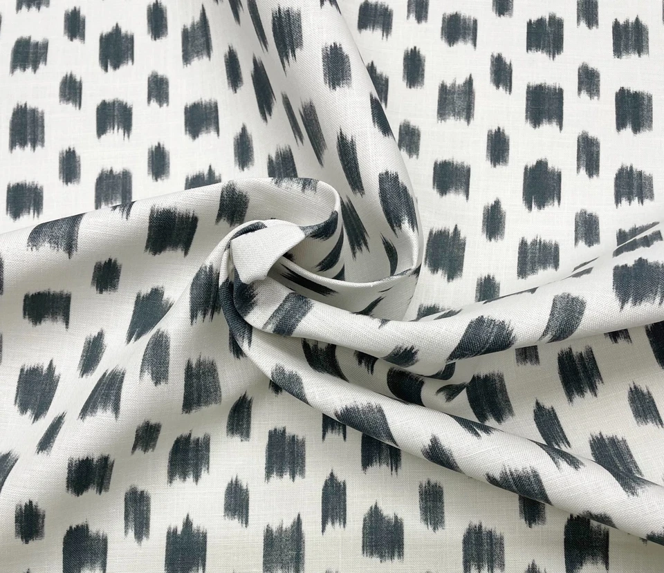 SCHUMACHER IZMIR IKAT BLACK GRAY W/ BACKING LINEN DESIGNER FABRIC BY YARD 54"W - Image 4 of 4