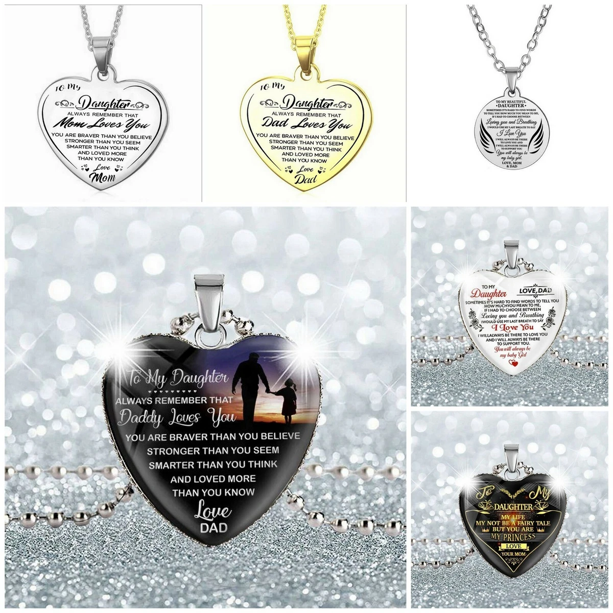 To My Daughter Son I LOVE YOU From Mom Dad Heart Necklace Pendant Jewelry Gifts