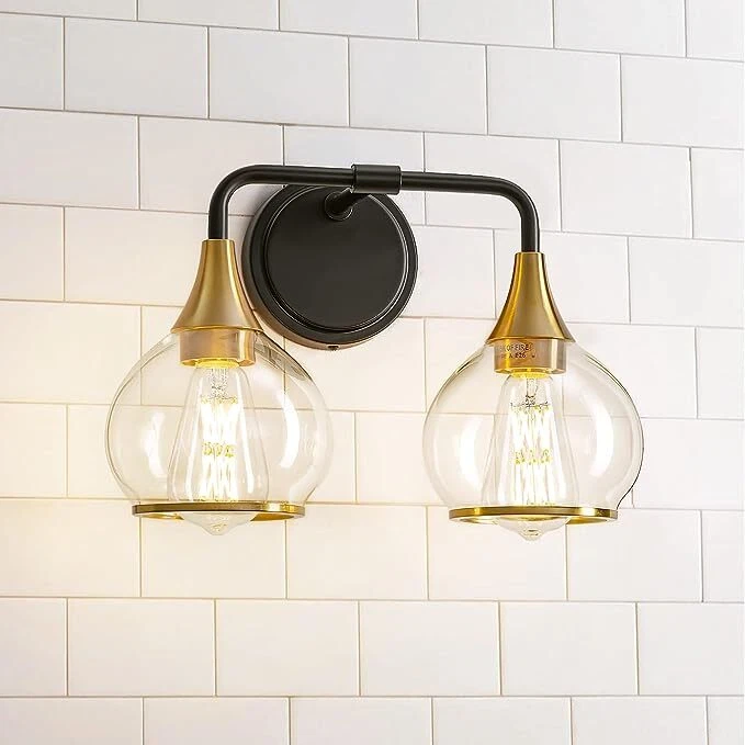 Hahzt Vanity Lights Bathroom Light Fixtures 2 Lights Black and Gold 14 inch