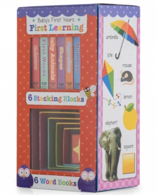Baby  First Years Learning. 6 Stacking Blocks. 6 Word Books. Sealed New. RRP £12