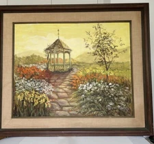 Artist Signed Gillison  Oil  Painting Landscape Flowers, Park Large 30" x24"