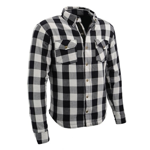 CAMICIA BIKER UOMO IN PELLE MILWAUKEE A QUADRI IN FLANELLA CON ARMATURA OMOLOGATA CE - Foto 103 di 126