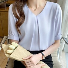 Short Sleeve Blouse Women V-Neck Chiffon Blouse Shirt Tops  Blouses Shirts