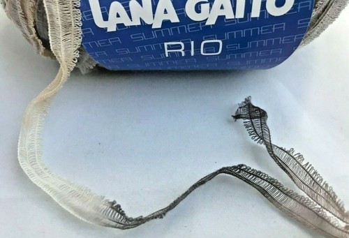 Lana Gatto RIO Yarn Skein Ribbon Looped Edge Cream Beige Grey Frayed #7360 - Picture 2 of 5