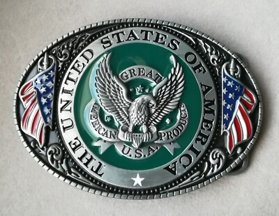 Große USA Western Gürtelschnalle Silber Adler Flagge America Buckle Cowboy Rodeo