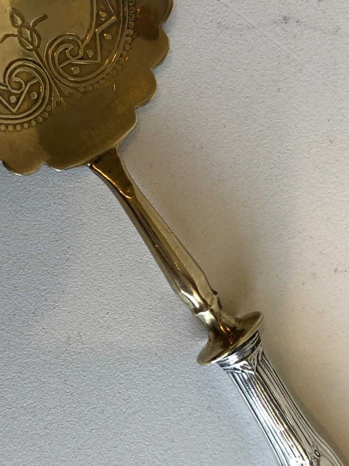 Винтажный сервиз-ложка 800 с серебряной ручкой из латуни, длина 6 1/2 дюйма - Изображение 3 из 4