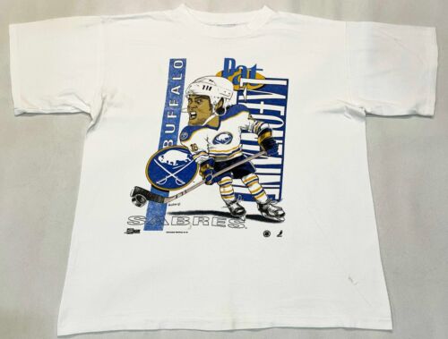 Vintage Salem 1991 NHL Pat Lafontaine Buffalo Sabres T-Shirt White L Tee USA - Afbeelding 1 van 10