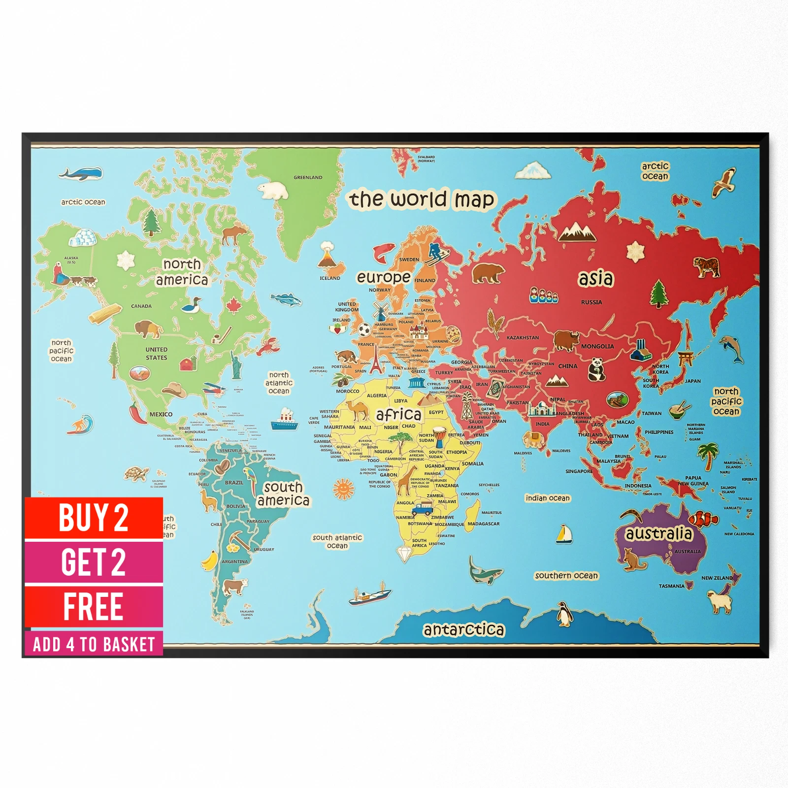World Map Kids Animal Poster