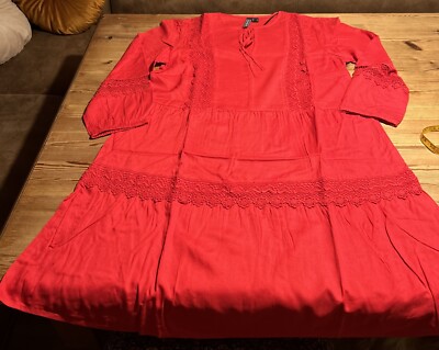 Rainbow Kleid 42 L Mit Spitze Rot Knallrot Viskose Superweich Neu!