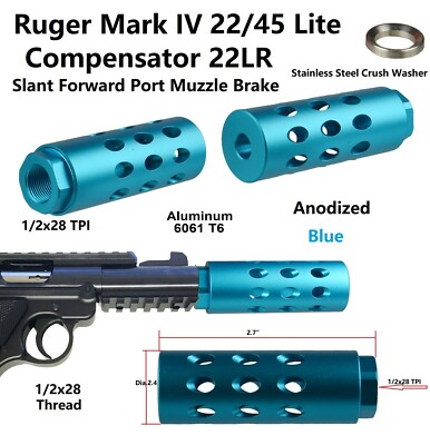 Blue Slant Forward Port Ruger Mark IV 22/45 Lite Muzzle Brake