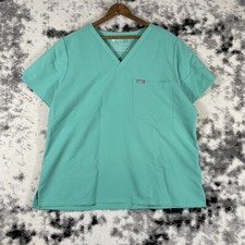 Figs Scrub Top Women's Size PXL Green V-Neck Short Sleeve Hospital Nursing