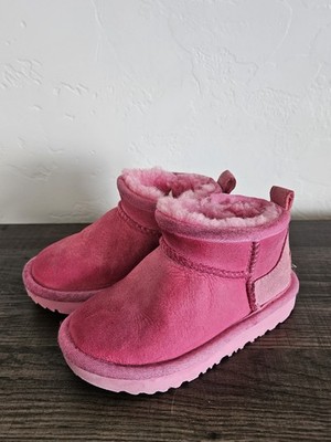 UGG Youth Toddler Size 8 Pink Suede Boots Super Clean Inside, Fuzzy Warm Winter