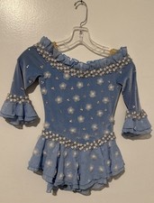 Ice Skating Girls Competition Dress Outfit-Blue Velvet With Flowers Rhinestone