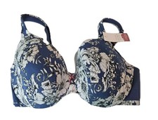 Cacique Lightly Lined Full Coverage Bra Women 40DD Blue White Underwire